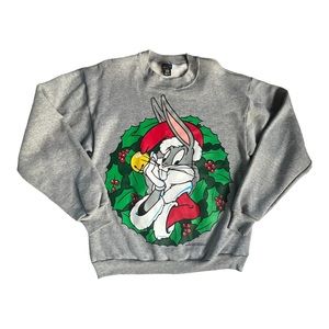 Vintage 1994 Bugs Bunny Medium Gray Pullover Crew Neck Christmas Sweatshirt SUN